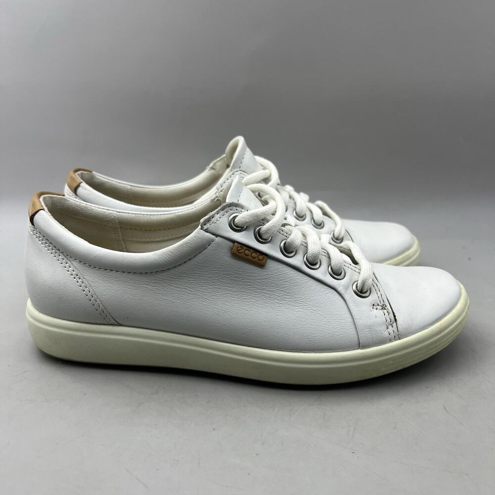 Ecco Soft 7 Causal Lace Up Shoes Women Size 6 6.5 White Leather Comfort Sneakers